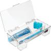 imagemDesign Plastic Toothbrush Holder Storage Organizer Bin for Bathroom Vanity Cabinet Closet Drawer  Holds Electric Toothbrush Toothpaste Dental Floss Teeth Whitening Strips  Hinged Lid  Clear