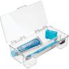 imagemDesign Plastic Toothbrush Holder Storage Organizer Bin for Bathroom Vanity Cabinet Closet Drawer  Holds Electric Toothbrush Toothpaste Dental Floss Teeth Whitening Strips  Hinged Lid  Clear