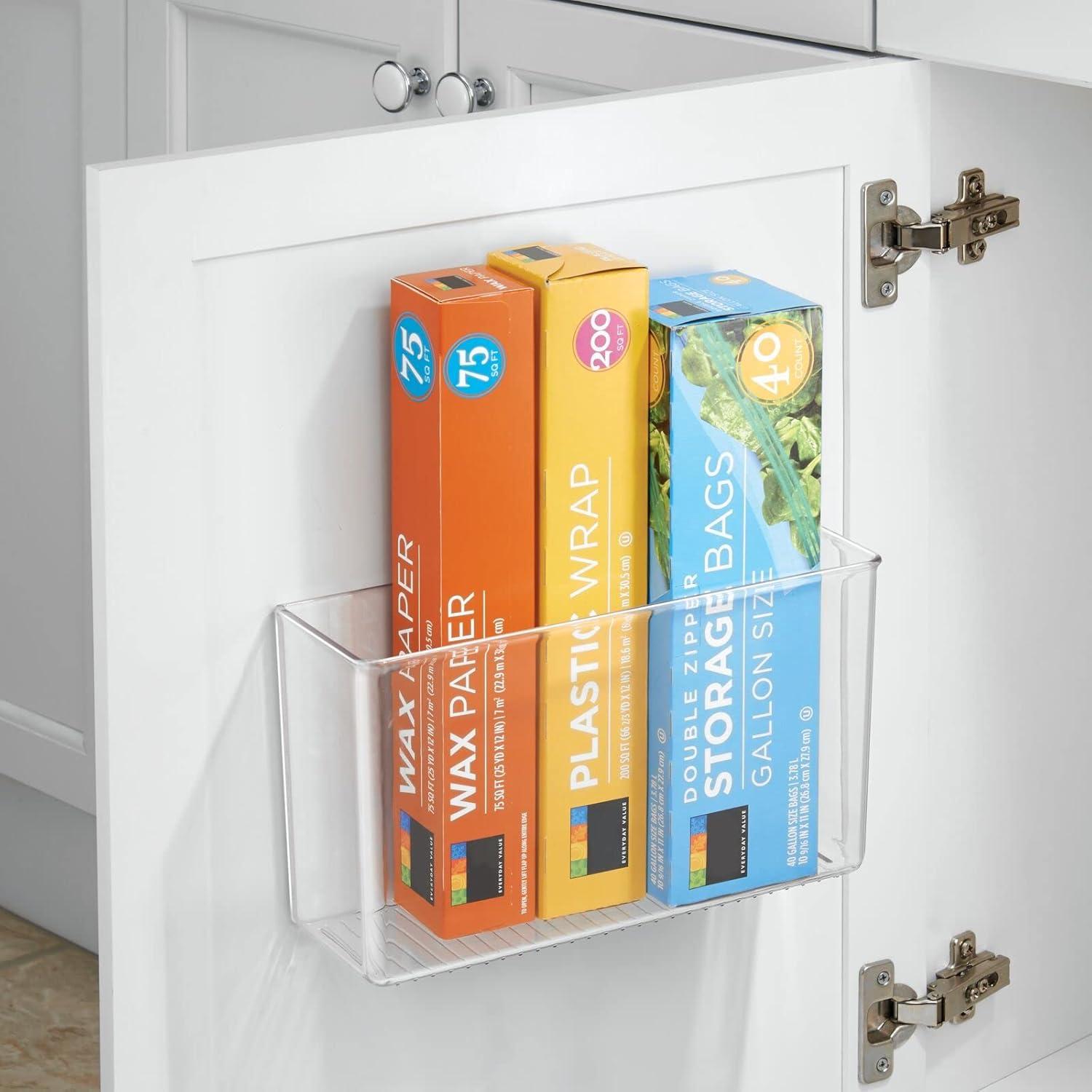imagemDesign Plastic Adhesive Mount Storage Organizer Container for Kitchen or Pantry Wall Organization  Space Saving Holder for Sandwich Bags Foil  11quot Wide  Ligne Collection  2 Pack  Clear11 x 35 x 65 Pack of 2