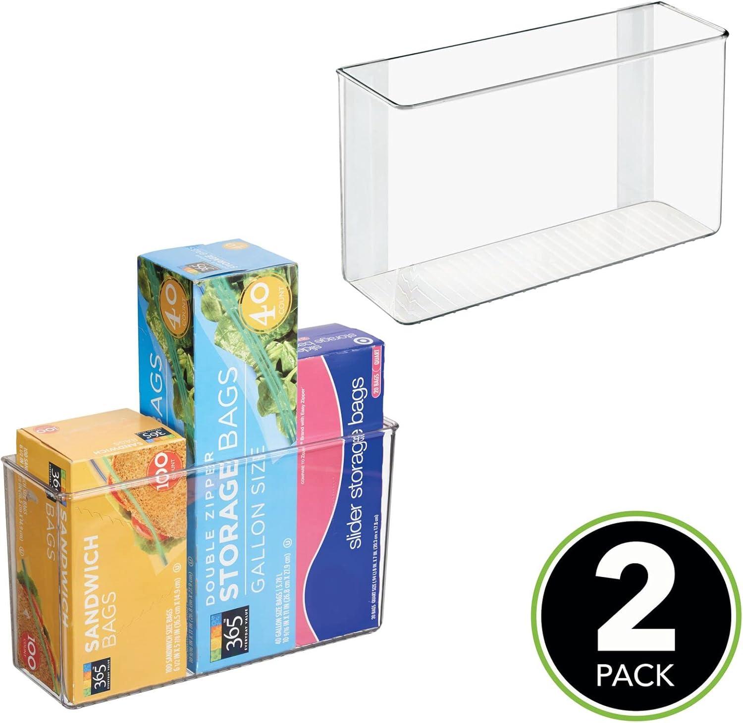 imagemDesign Plastic Adhesive Mount Storage Organizer Container for Kitchen or Pantry Wall Organization  Space Saving Holder for Sandwich Bags Foil  11quot Wide  Ligne Collection  2 Pack  Clear11 x 35 x 65 Pack of 2