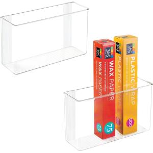 imagemDesign Plastic Adhesive Mount Storage Organizer Container for Kitchen or Pantry Wall Organization  Space Saving Holder for Sandwich Bags Foil  11quot Wide  Ligne Collection  2 Pack  Clear11 x 35 x 65 Pack of 2