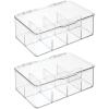 imagemDesign Plastic Divided First Aid Storage Box Kit with Hinge Lid for Bathroom Kitchen Cabinet Closet  Organize Medicine Ointments Adhesive Bandages Dental  8 Sections 2 Pack  Clear