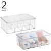 imagemDesign Plastic Divided First Aid Storage Box Kit with Hinge Lid for Bathroom Kitchen Cabinet Closet  Organize Medicine Ointments Adhesive Bandages Dental  8 Sections 2 Pack  Clear