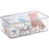 imagemDesign Plastic First Aid Kit Storage Box with Clear Top Lid for Bathroom Kitchen Cabinet Closet Drawer Organizes Medicine Ointments Adhesive Bandages Dental 8 Divided Sections Clear