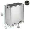 imagemDesign Metal Steel 16 Gallon60Liter Large Dual Compartment Step Trash Can Double Bin Trash CanRecycler Combo for Kitchen Holds Garbage Recycling Features Two Removable Liner Buckets  BronzeBrushed