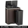 imagemDesign Metal Steel 16 Gallon60Liter Large Dual Compartment Step Trash Can Double Bin Trash CanRecycler Combo for Kitchen Holds Garbage Recycling Features Two Removable Liner Buckets  BronzeBronze