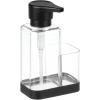 imagemDesign Modern Plastic Kitchen Sink Countertop Liquid Hand Soap Dispenser Pump Bottle Caddy with Storage Compartment  Holds and Stores Sponges Scrubbers and Brushes  ClearBrushedClearMatte Black