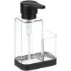 imagemDesign Modern Plastic Kitchen Sink Countertop Liquid Hand Soap Dispenser Pump Bottle Caddy with Storage Compartment  Holds and Stores Sponges Scrubbers and Brushes  ClearBrushedClearMatte Black