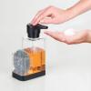 imagemDesign Modern Plastic Kitchen Sink Countertop Liquid Hand Soap Dispenser Pump Bottle Caddy with Storage Compartment  Holds and Stores Sponges Scrubbers and Brushes  ClearBrushedClearMatte Black