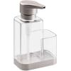 imagemDesign Modern Plastic Kitchen Sink Countertop Liquid Hand Soap Dispenser Pump Bottle Caddy with Storage Compartment  Holds and Stores Sponges Scrubbers and Brushes  ClearBrushedClearBrushed