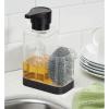 imagemDesign Modern Plastic Kitchen Sink Countertop Liquid Hand Soap Dispenser Pump Bottle Caddy with Storage Compartment  Holds and Stores Sponges Scrubbers and Brushes  ClearBrushedClearMatte Black