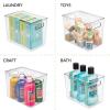 imagemDesign Plastic Deep Kitchen and Pantry Organizer Storage Bin with Handles for Cabinet Fridge Freezer  Food Storage Containers for Snacks Yogurt Pouches or Fruit Ligne Collection Clear