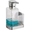 imagemDesign Modern Plastic Kitchen Sink Countertop Liquid Hand Soap Dispenser Pump Bottle Caddy with Storage Compartment  Holds and Stores Sponges Scrubbers and Brushes  ClearBrushedClearBrushed
