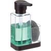 imagemDesign Modern Plastic Kitchen Sink Countertop Liquid Hand Soap Dispenser Pump Bottle Caddy with Storage Compartment  Holds and Stores Sponges Scrubbers and Brushes  ClearBrushedClearMatte Black