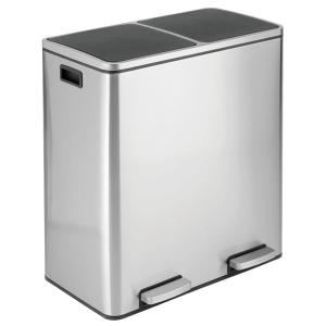 imagemDesign Metal Steel 16 Gallon60Liter Large Dual Compartment Step Trash Can Double Bin Trash CanRecycler Combo for Kitchen Holds Garbage Recycling Features Two Removable Liner Buckets  BronzeBrushed