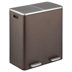 imagemDesign Metal Steel 16 Gallon60Liter Large Dual Compartment Step Trash Can Double Bin Trash CanRecycler Combo for Kitchen Holds Garbage Recycling Features Two Removable Liner Buckets  BronzeBronze