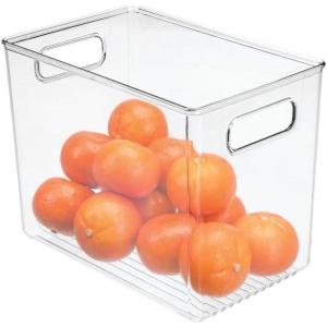 imagemDesign Plastic Deep Kitchen and Pantry Organizer Storage Bin with Handles for Cabinet Fridge Freezer  Food Storage Containers for Snacks Yogurt Pouches or Fruit Ligne Collection Clear