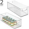imagemDesign Plastic Long Stackable Storage Organizer Container Organization Bin wHandles for Kitchen Pantry Fridge Freezer Cabinet Perfect to Hold Breast Milk  Ligne Collection  Clear16 x 6 x 5 Pack of 2