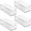 imagemDesign Plastic Long Stackable Storage Organizer Container Organization Bin wHandles for Kitchen Pantry Fridge Freezer Cabinet Perfect to Hold Breast Milk  Ligne Collection  Clear16 x 6 x 5 Pack of 4