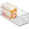 imagemDesign Plastic Long Stackable Storage Organizer Container Organization Bin wHandles for Kitchen Pantry Fridge Freezer Cabinet Perfect to Hold Breast Milk  Ligne Collection  Clear16 x 6 x 5 Pack of 4