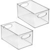 imagemDesign Plastic Long Stackable Storage Organizer Container Organization Bin wHandles for Kitchen Pantry Fridge Freezer Cabinet Perfect to Hold Breast Milk  Ligne Collection  Clear10 x 6 x 5 Pack of 2