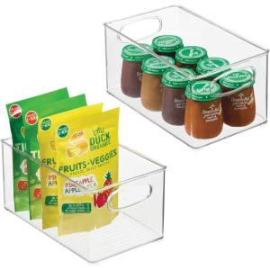 imagemDesign Plastic Long Stackable Storage Organizer Container Organization Bin wHandles for Kitchen Pantry Fridge Freezer Cabinet Perfect to Hold Breast Milk  Ligne Collection  Clear10 x 6 x 5 Pack of 2