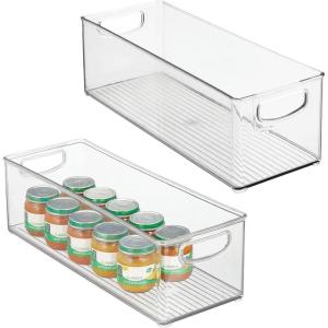 imagemDesign Plastic Long Stackable Storage Organizer Container Organization Bin wHandles for Kitchen Pantry Fridge Freezer Cabinet Perfect to Hold Breast Milk  Ligne Collection  Clear16 x 6 x 5 Pack of 2