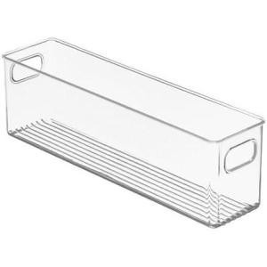 imagemDesign Plastic Long Stackable Storage Organizer Container Organization Bin wHandles for Kitchen Pantry Fridge Freezer Cabinet Perfect to Hold Breast Milk  Ligne Collection  Clear16 x 4 x 5 Pack of 1