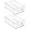 imagemDesign Plastic Kitchen Organizer  Storage Holder Bin with Handles for Pantry Cupboard Cabinet FridgeFreezer Shelves and Counter  Holds Canned Food Snacks  2 Pack  Clear10 x 6 x 3