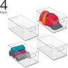 imagemDesign Plastic Home Closet Organizer  Basket Storage Holder Bin with Handles for Bedroom Bathroom Cabinet Shelves Entryway and Hallway  Holds Sweaters Purses  Ligne Collection  4 Pack Clear146 x 81 x 6 Pack of 4