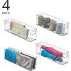imagemDesign Plastic Home Closet Organizer  Basket Storage Holder Bin with Handles for Bedroom Bathroom Cabinet Shelves Entryway and Hallway  Holds Sweaters Purses  Ligne Collection  4 Pack Clear16 x 4 x 5 Pack of 4