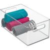 imagemDesign Plastic Home Closet Organizer  Basket Storage Holder Bin with Handles for Bedroom Bathroom Cabinet Shelves Entryway and Hallway  Holds Sweaters Purses  Ligne Collection  4 Pack Clear146 x 81 x 6 Pack of 4