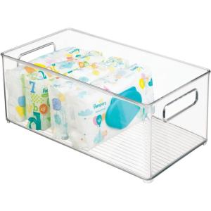 imagemDesign Plastic Deep Bin Organizer Caddy Container w Handles for Nursery Kitchen Pantry Bathroom Cabinet Storage Organization  Holds Snacks Bottles Baby Food Jar Diaper  14quot Long Clear145 x 8 x 6 Pack of 1