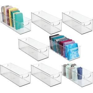 imagemDesign Plastic Home Closet Organizer  Basket Storage Holder Bin with Handles for Bedroom Bathroom Cabinet Shelves Entryway and Hallway  Holds Sweaters Purses  Ligne Collection  4 Pack Clear16 x 6 x 5 Pack of 8
