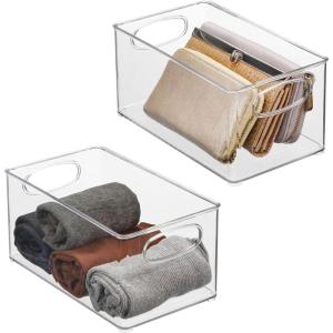 imagemDesign Plastic Home Closet Organizer  Basket Storage Holder Bin with Handles for Bedroom Bathroom Cabinet Shelves Entryway and Hallway  Holds Sweaters Purses  Ligne Collection  4 Pack Clear10 x 6 x 5 Pack of 2