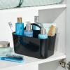 imagemDesign Small Plastic Portable Shower Basket Caddy Organizer Tote with Handle for Dorm Bathroom Shelf Cabinet Holds Soap Shampoo Conditioner Combs Brushes Lumiere Collection Dark Aqua TintBlack