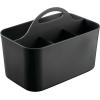 imagemDesign Small Plastic Portable Shower Basket Caddy Organizer Tote with Handle for Dorm Bathroom Shelf Cabinet Holds Soap Shampoo Conditioner Combs Brushes Lumiere Collection Dark Aqua TintBlack