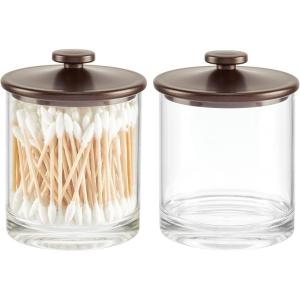 imagemDesign Small Modern Apothecary Storage Organizer Canister Jars  Acrylic Containers for Bathroom Organization Holder for Vanity Counter Makeup Table Lumiere Collection 2 Pack ClearBlackClearBronze