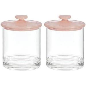 imagemDesign Small Modern Apothecary Storage Organizer Canister Jars  Acrylic Containers for Bathroom Organization Holder for Vanity Counter Makeup Table Lumiere Collection 2 Pack ClearBlackClearLight Pink
