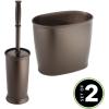 imagemDesign Plastic Compact Toilet Bowl Brush Round Slim Wastebasket Garbage CanRecycling Bin Combo  Bathroom CleaningStorage Holds Tissue Cotton Balls Trash Hyde Collection Set of 2 BronzeBronze