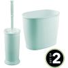 imagemDesign Plastic Compact Toilet Bowl Brush Round Slim Wastebasket Garbage CanRecycling Bin Combo  Bathroom CleaningStorage Holds Tissue Cotton Balls Trash Hyde Collection Set of 2 BronzeMint Green