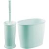 imagemDesign Plastic Compact Toilet Bowl Brush Round Slim Wastebasket Garbage CanRecycling Bin Combo  Bathroom CleaningStorage Holds Tissue Cotton Balls Trash Hyde Collection Set of 2 BronzeMint Green