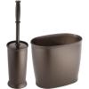 imagemDesign Plastic Compact Toilet Bowl Brush Round Slim Wastebasket Garbage CanRecycling Bin Combo  Bathroom CleaningStorage Holds Tissue Cotton Balls Trash Hyde Collection Set of 2 BronzeBronze
