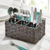 imagemDesign Plastic Woven Divided Cutlery Storage Organizer Caddy Tote Basket Holder for Kitchen Table Cabinet Pantry Hold Silverware Forks Knives Spoons Napkins and other Utensils Espresso BrownEspresso Brown