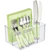 imagemDesign Plastic Cutlery Storage Organizer Bin for Kitchen Cabinet or Pantry  Holds Forks Knives Spoons Napkins  4 Section  Indoor or Outdoor Use  Clear