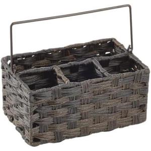 imagemDesign Plastic Woven Divided Cutlery Storage Organizer Caddy Tote Basket Holder for Kitchen Table Cabinet Pantry Hold Silverware Forks Knives Spoons Napkins and other Utensils Espresso BrownEspresso Brown