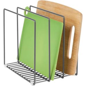 imagemDesign Steel Storage Tray Organizer Rack for Kitchen Cabinet  Divided Holder with 3 Slots for Skillets Frying Pan Pot Lids Cutting Board Baking Sheets  Concerto Collection  BlackGraphite