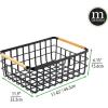 imagemDesign Metal Wire Storage Organizer Basket with Bamboo Wood Handles for Kitchen Pantry Rustic Farmhouse Bin to Store Fruit Coffee Spices Supplies 2 Pack Matte BlackNaturalTan