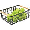 imagemDesign Metal Wire Storage Organizer Basket with Bamboo Wood Handles for Kitchen Pantry Rustic Farmhouse Bin to Store Fruit Coffee Spices Supplies 2 Pack Matte BlackNaturalTan