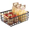 imagemDesign Metal Wire Storage Organizer Basket with Bamboo Wood Handles for Kitchen Pantry Rustic Farmhouse Bin to Store Fruit Coffee Spices Supplies 2 Pack Matte BlackNaturalTan